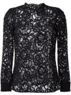 Saint Laurent Floral Lace Blouse, Women's, Size: 38, Black, Cotton/polyamide/modal/silk