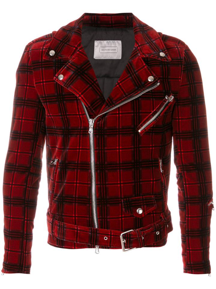 Route Des Garden Checked Velvet Cropped Jacket - Red