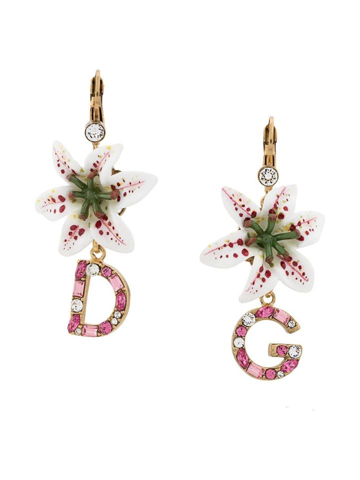 Dolce & Gabbana Flower And Logo Pendant Earrings - Gold