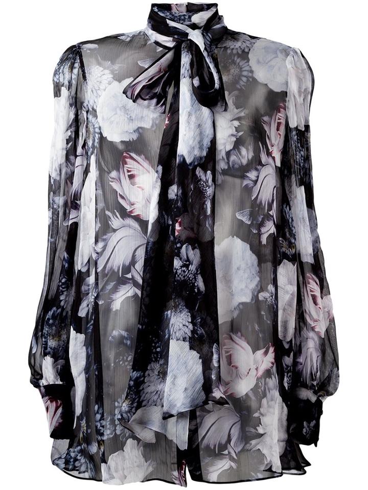 Alexander Mcqueen Floral Print Blouse, Women's, Size: 42, Black, Silk