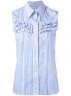 Miu Miu Ruffled Trim Sleeveless Striped Shirt, Women's, Size: 40, Blue, Cotton