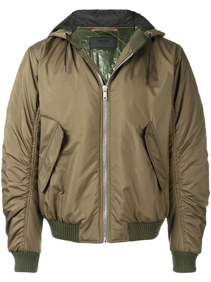 Prada Hooded Bomber Jacket - Green