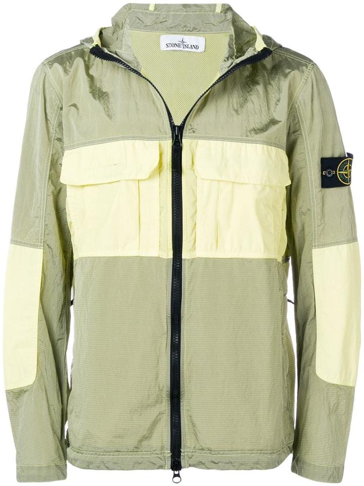 Stone Island Colour-blocked Hooded Jacket - Green