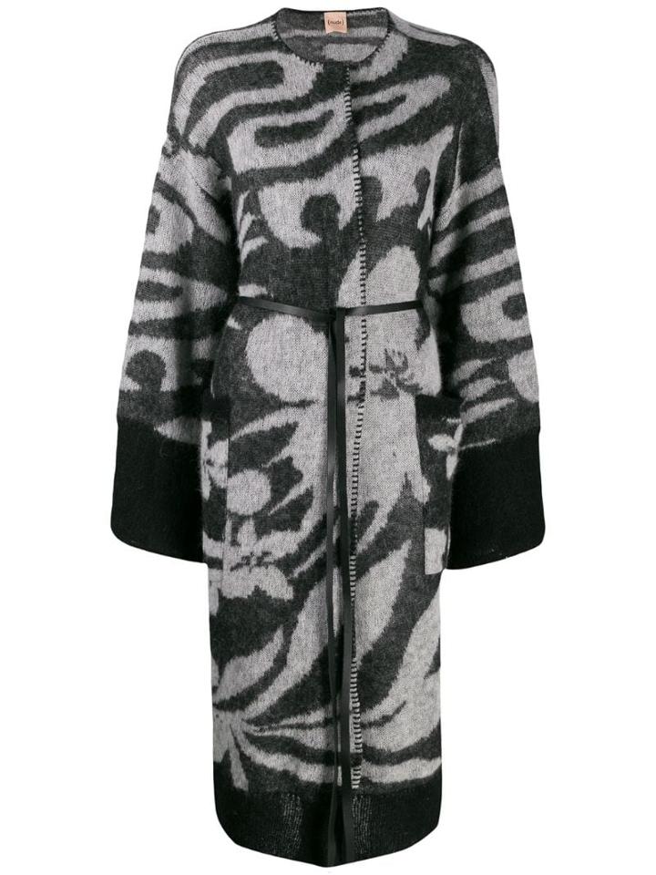 Nude Oversized Floral Cardi-coat - Black