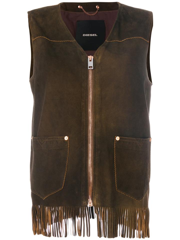 Diesel Fringed Vest - Brown