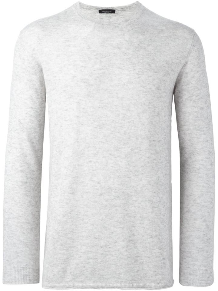 Roberto Collina Round Neck Jumper, Men's, Size: 50, Grey, Silk/cashmere