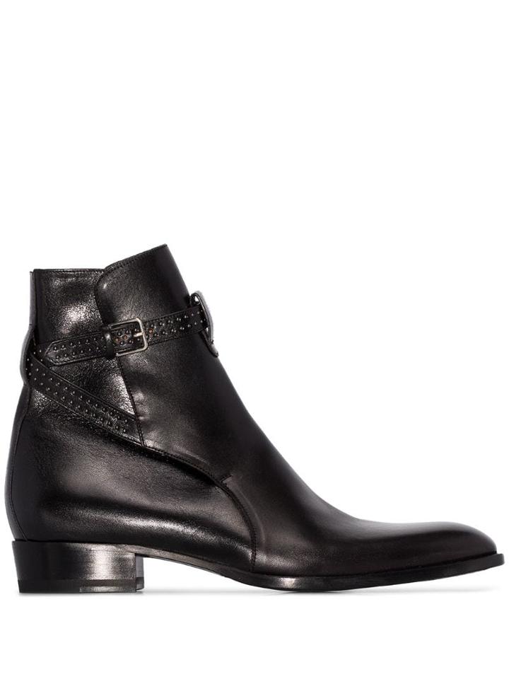 Saint Laurent Wyatt Buckled Ankle Boots - Black