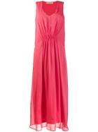 120% Lino Long Sleeveless Ruched Dress - Pink