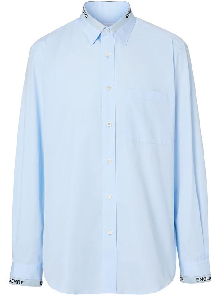 Burberry Logo Detail Cotton Poplin Shirt - Blue