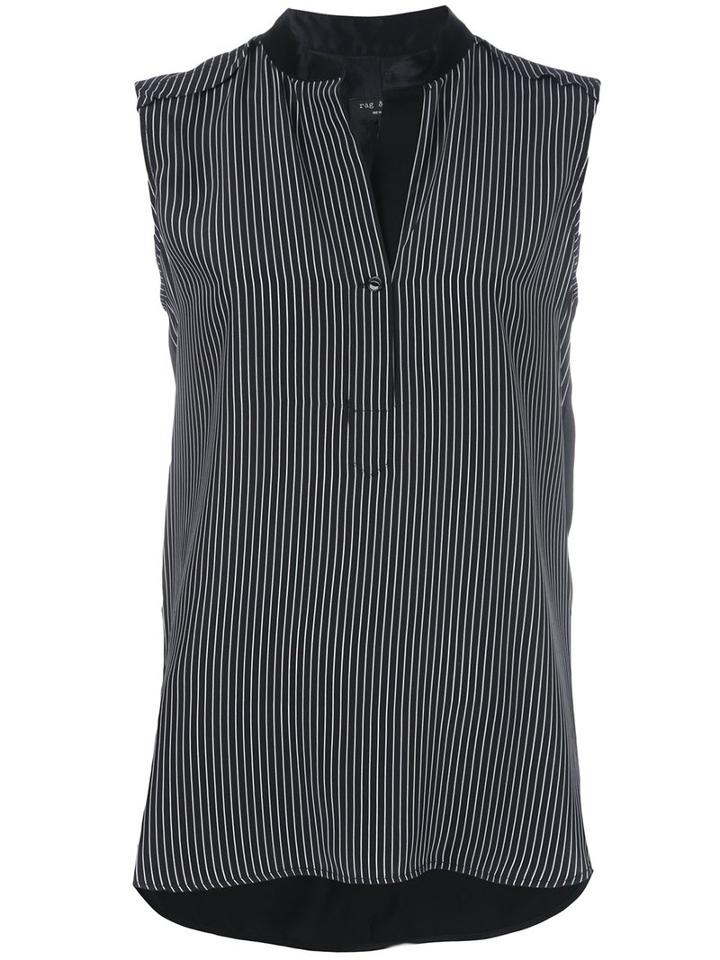 Rag & Bone Striped Sleeveless Blouse, Women's, Size: Small, Black, Silk