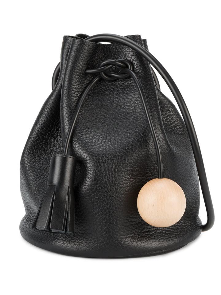 Building Block - Mini Bucket Shoulder Bag - Women - Wood/leather - One Size, Women's, Black, Wood/leather