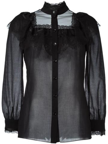 Saint Laurent 70's Folk Blouse, Women's, Size: 38, Black, Cotton/silk