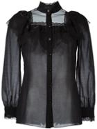 Saint Laurent 70's Folk Blouse, Women's, Size: 38, Black, Cotton/silk
