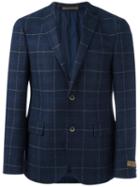 Corneliani Checked Blazer Jacket, Men's, Size: 52, Blue, Virgin Wool/cashmere/cupro