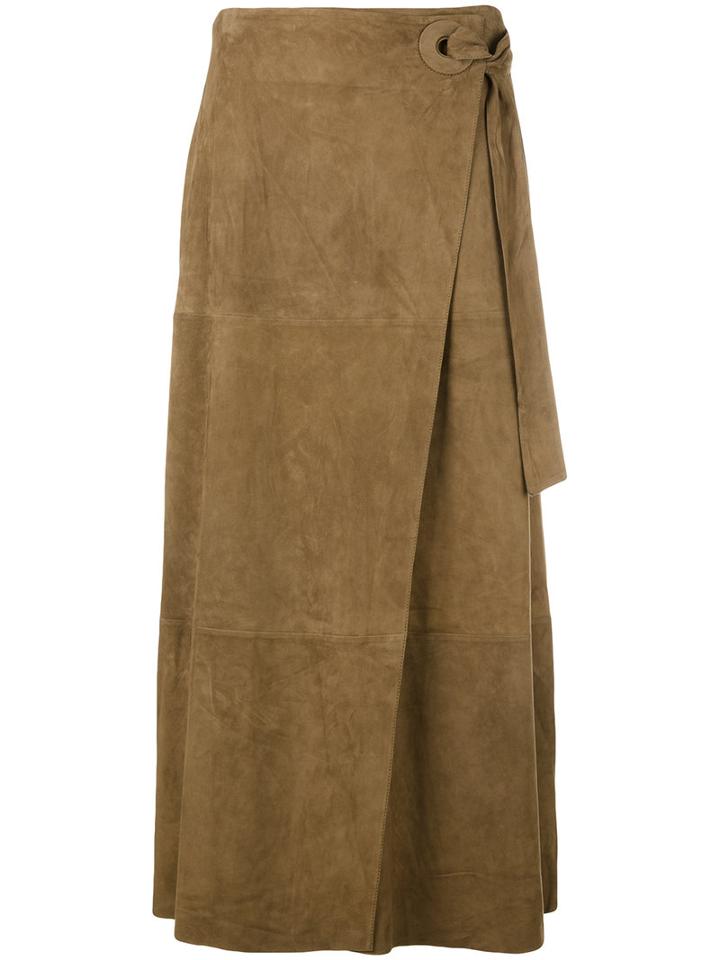 Desa Collection - Pleated Midi Skirt - Women - Suede - 38, Brown, Suede