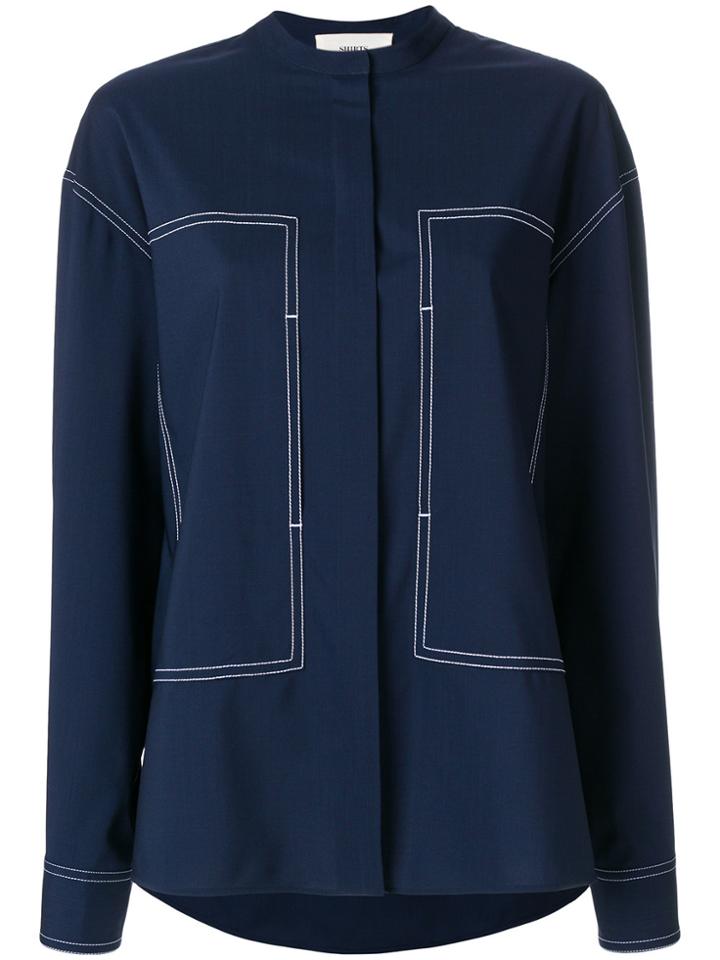 Ports 1961 Stitch Detail Mandarin Collar Shirt - Blue