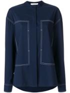 Ports 1961 Stitch Detail Mandarin Collar Shirt - Blue