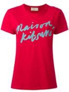 Maison Kitsuné Logo Handwriting Print T-shirt, Women's, Size: Large, Red, Cotton