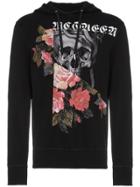 Alexander Mcqueen Skull And Rose Logo Print Hooded Sweatshirt - Black