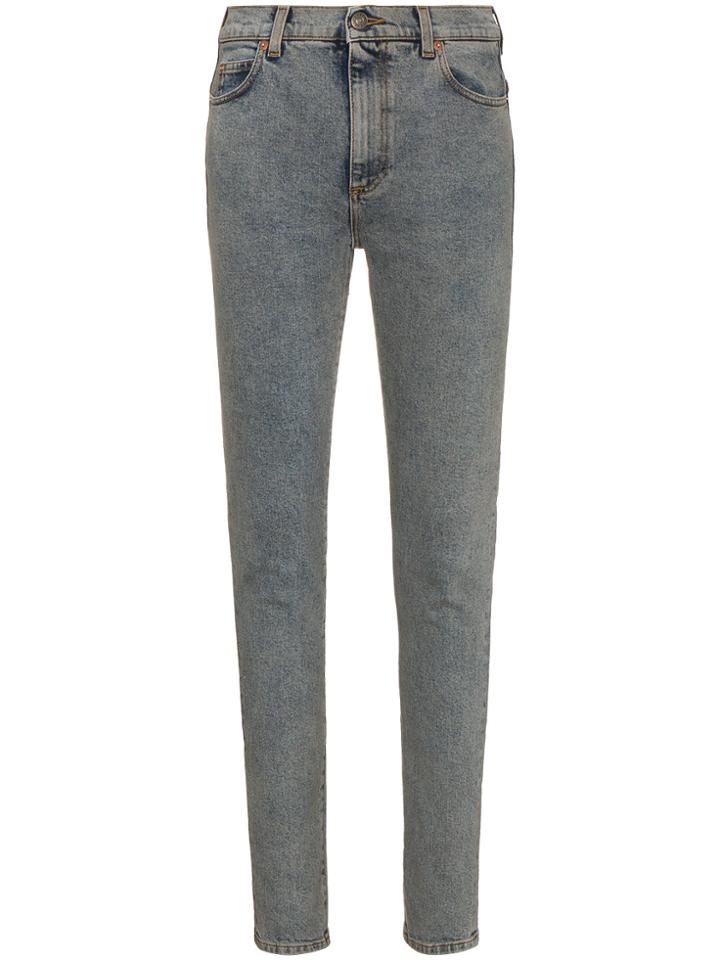 Gucci High Waisted Logo Print Skinny Jeans - Blue