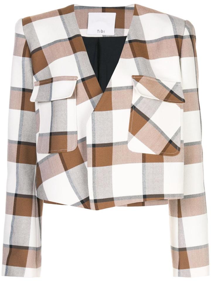 Tibi Dylan Plaid Cropped Jacket - Neutrals