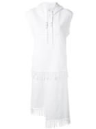 Damir Doma Hooded Fringed Dress, Women's, Size: Medium, White, Cotton