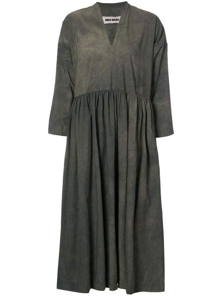 Uma Wang Gathered V-neck Dress - Green