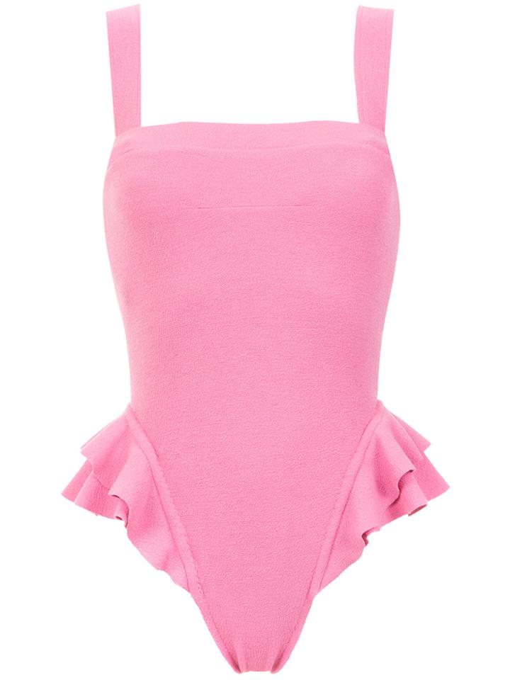Clube Bossa Ruffled Barred Swimsuit - Pink & Purple