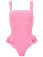 Clube Bossa Ruffled Barred Swimsuit - Pink & Purple