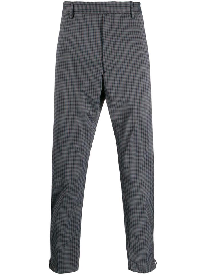 Prada Check Straight-leg Trousers - Blue