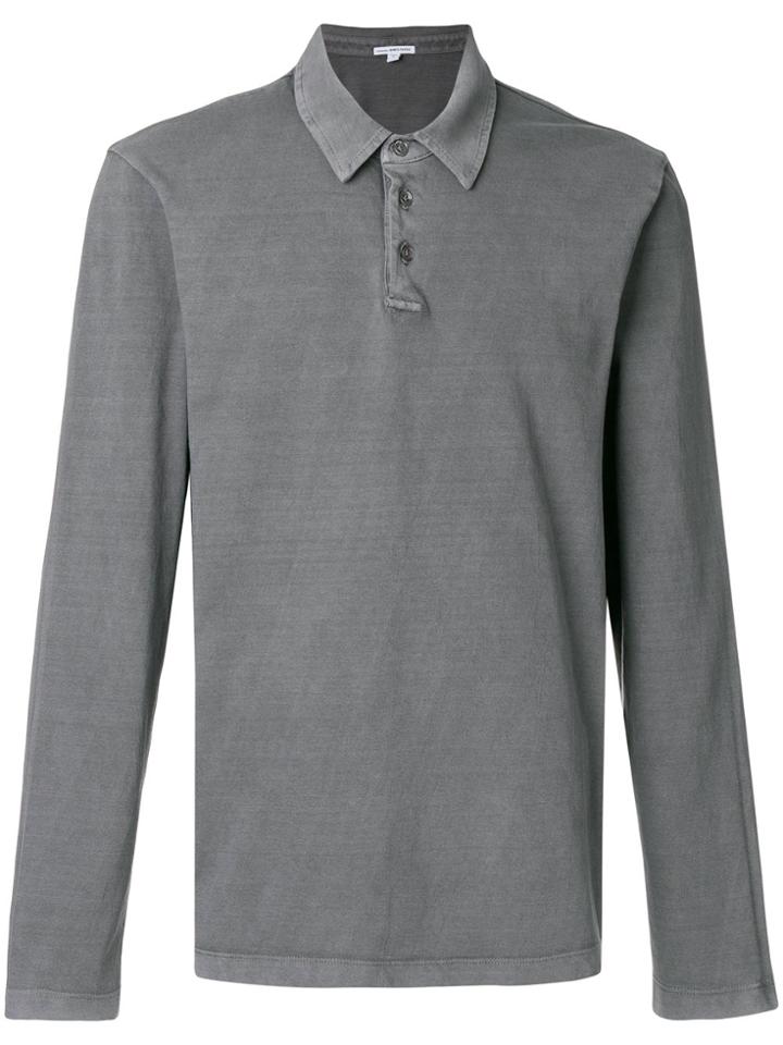 James Perse Long Sleeve Polo Shirt - Grey