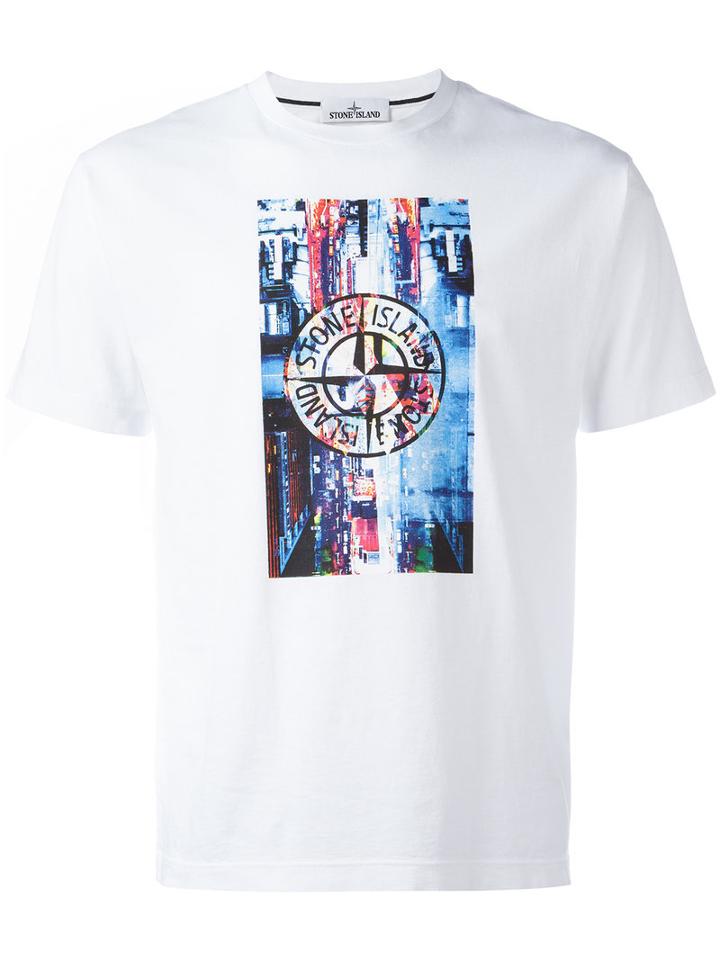 Stone Island Logo Print T-shirt, Men's, Size: Xl, White, Cotton