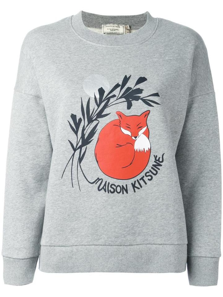 Maison Kitsuné Logo Fox Print Sweatshirt, Women's, Size: Small, Grey, Cotton