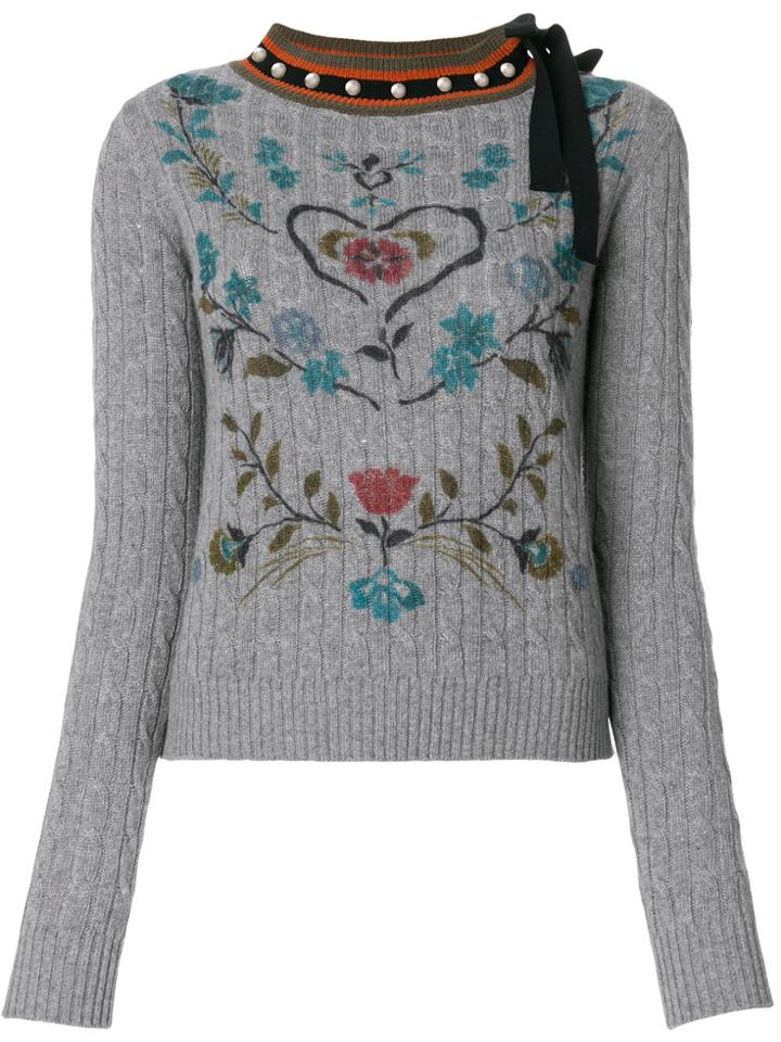 Red Valentino Printed Cable Knit Jumper - Grey