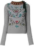 Red Valentino Printed Cable Knit Jumper - Grey