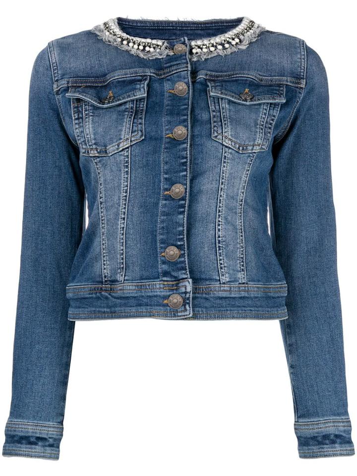 Twin-set Embellished Collar Denim Jacket - Blue