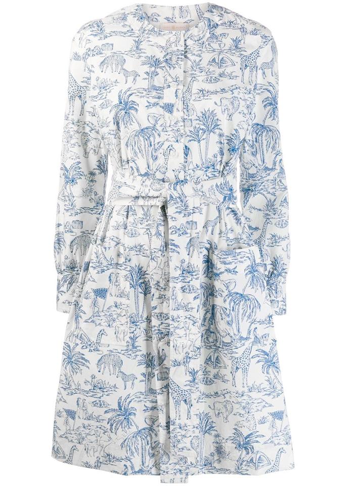 Tory Burch Printed Tie-waist Dress - White