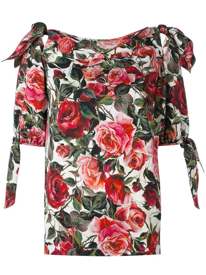 Dolce & Gabbana - Rose Print Blouse - Women - Silk/spandex/elastane - 36, Red, Silk/spandex/elastane