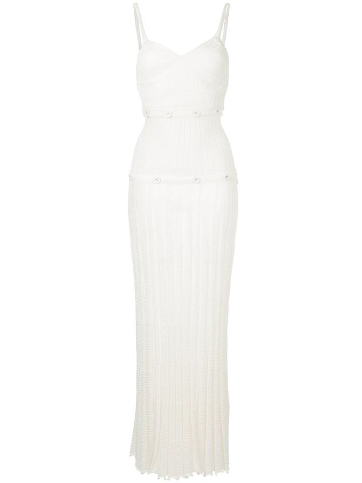 Christopher Esber Button Trim Ribbed Long Dress - White