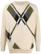 Maison Flaneur Distressed Argyle Jumper - Neutrals