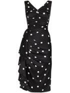 Dolce & Gabbana Polka-dot Ruffled Ruched Midi Dress - Black