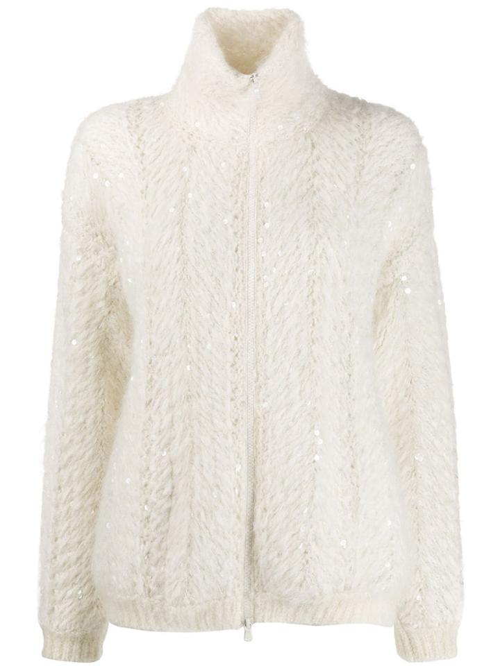Brunello Cucinelli Sequin Embroidered Cardigan - White