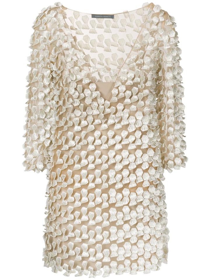 Alberta Ferretti Textured Honeycomb Cutout Dress - Nude & Neutrals