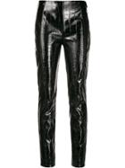 Pinko Croc Embossed Faux Leather Trousers - Black