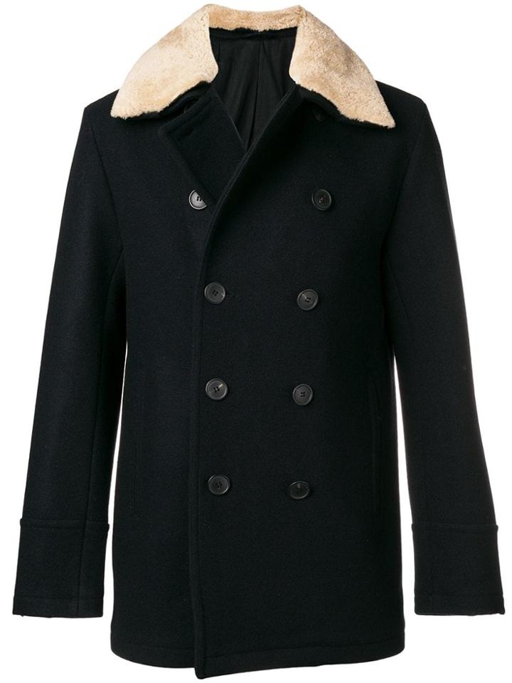 Kent & Curwen Shearling Trim Peacoat - Blue