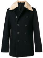 Kent & Curwen Shearling Trim Peacoat - Blue