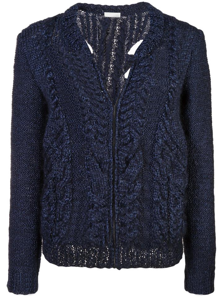 Partow Zip Up Cable Knit Cardigan - Blue