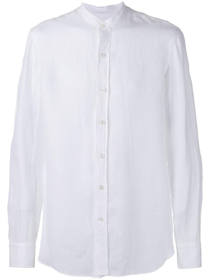Salvatore Piccolo Mandarin Neck Shirt, Men's, Size: 41, White, Linen/flax