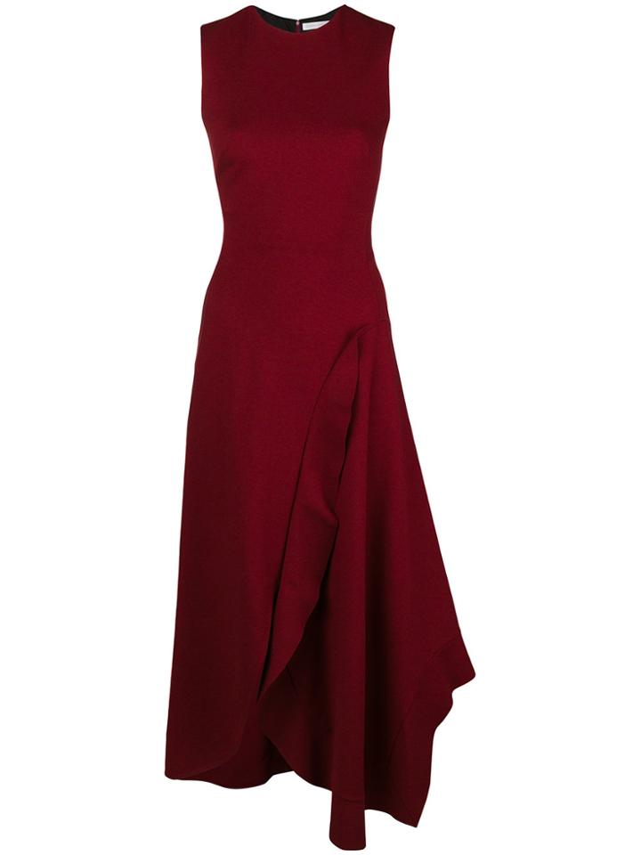 Victoria Beckham Asymmetric Ruffled Detail Dress - Red