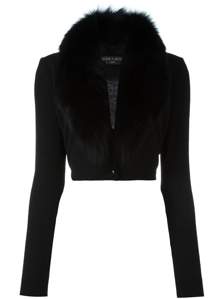 Alice+olivia Fur Collar Cropped Cardigan - Black
